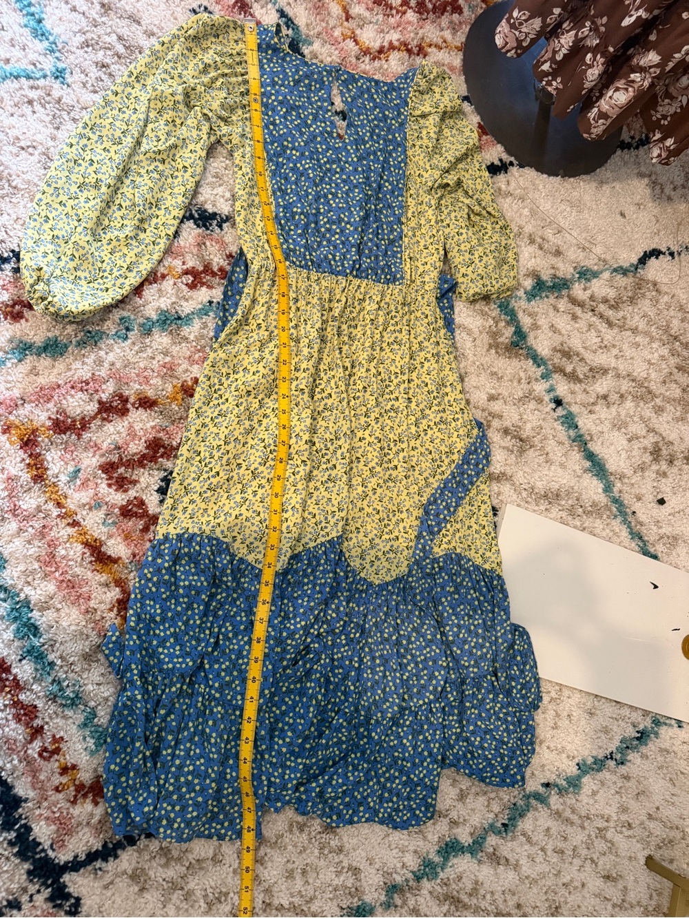 Tahari Floral Maxi Dress Size Small Yellow Blue Long Sleeve Cottagecore - Picture 7 of 7